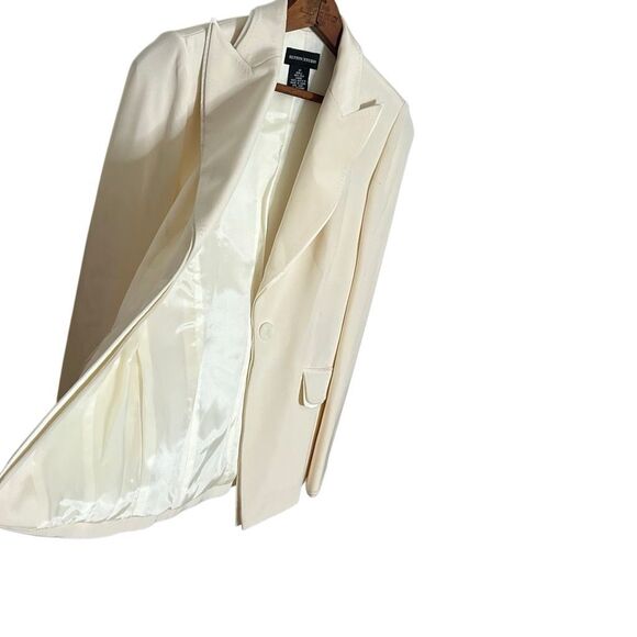 Sutton Studio Silk Single Button Collared Lined Lightweight Blazer Ivory Size 2P - Picture 2 of 12